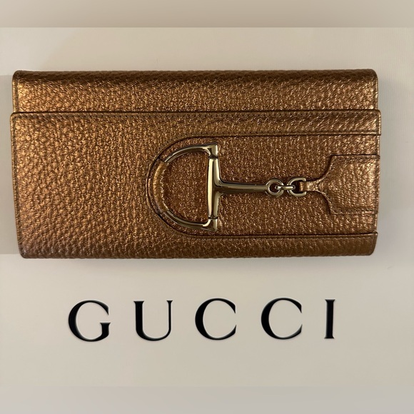 GUCCI Hasler Horsebit Metallic Leather Wallet EUC - Picture 5 of 15